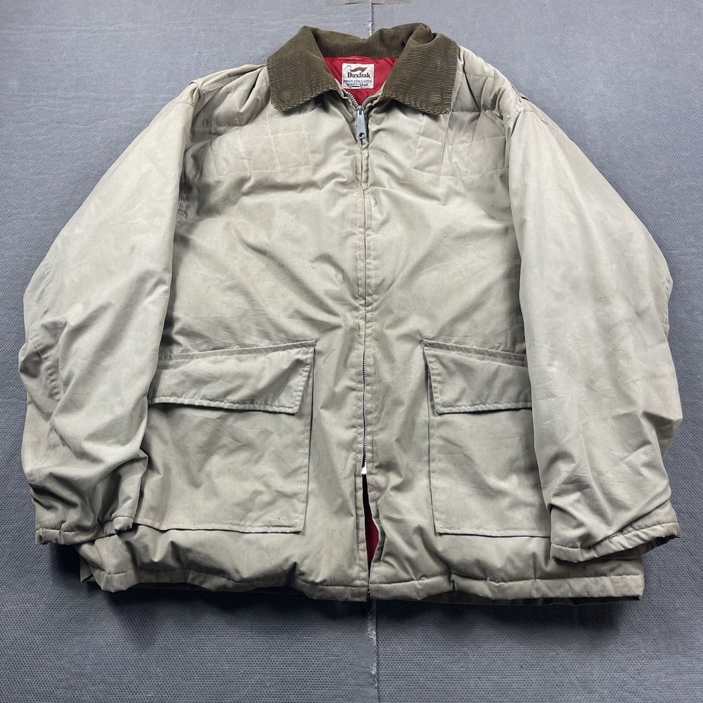Vintage Duxbak Jacket Mens Large Canvas Down Insulated Beige Field Hunting Coat